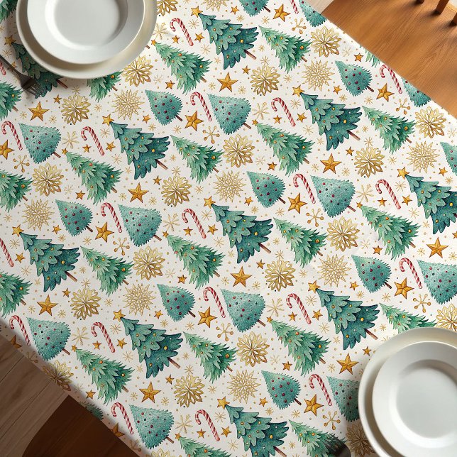Stylish Christmas trees festive dining room decor Tischdecke (Stylish Christmas trees festive dining room decor Tablecloth)