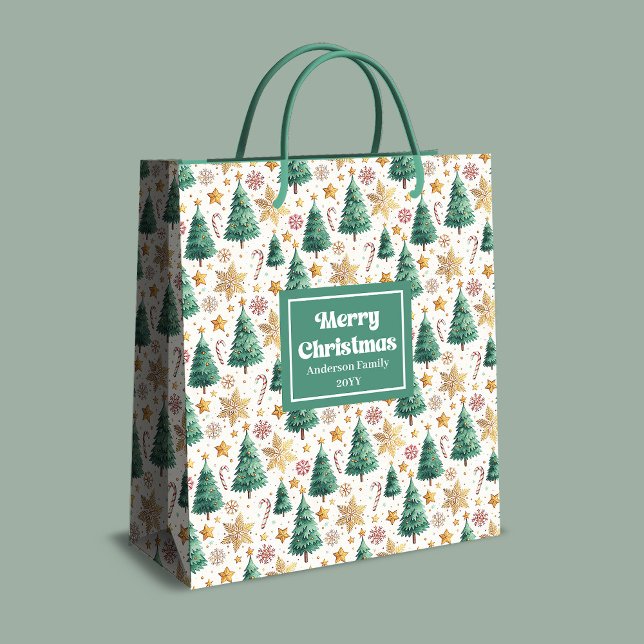 Stylish Christmas trees gift bag earthy tones Mittlere Geschenktüte (Stylish Christmas trees gift bag earthy tones

)