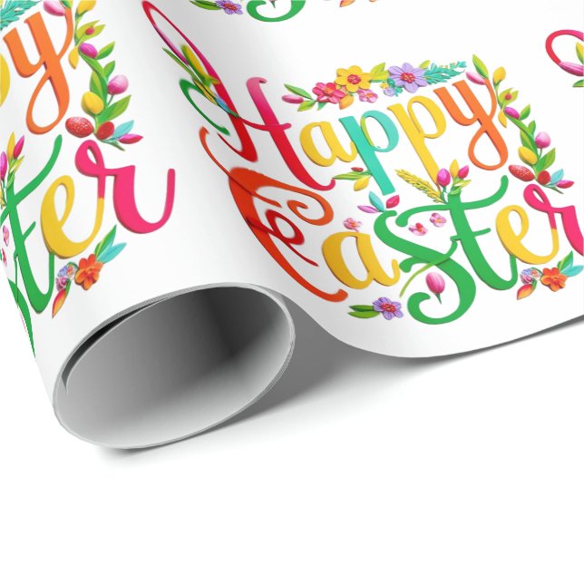 Stylish Colorful Floral Happy Easter Geschenkpapier (Rolleneckpunkt)