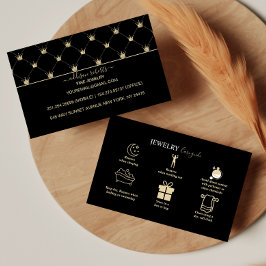 Stylish Crown Pattern Black Gold Jewelry Care  Visitenkarte