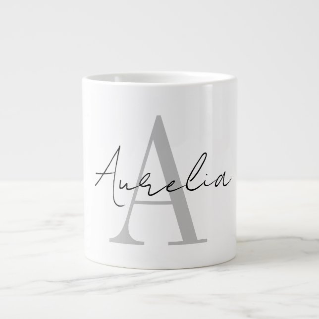 Stylish Custom Monogram Name Script Calligraph Jumbo-Tasse (Vorderseite)