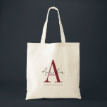 Stylish Custom Monogram Name Script Calligraphy Tragetasche<br><div class="desc">Elegante, stilvolle Tasche mit individuelle Name und Monogramm in einem trendigen, handgeschriebenen Script-Kalligraphie-Design in minimalistischer Bordeaux und Schwarz, dieses typografisch-getriebene Design macht ein großartiges Geschenk für Mitarbeiter, Lehrer, Trainer, Freundinnen, Freunde, Ehefrauen, Töchter, oder andere Arbeits- oder Familienmitglieder! Diese schicke Tasche eignet sich hervorragend für Geschäftsreisende, Einkäufer oder Schulklassen. Sie ist...</div>