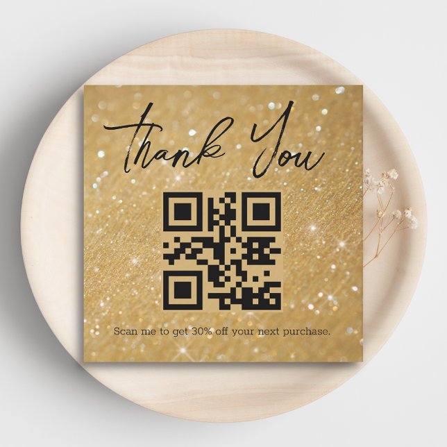 stylish danke Ihnen business qr code gold Glitzer Mitteilungskarte (Von Creator hochgeladen)