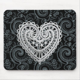 "Stylish Designs" Crochet Heart/Blk/Gray Mousepad