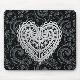 "Stylish Designs" Crochet Heart/Blk/Gray Mousepad