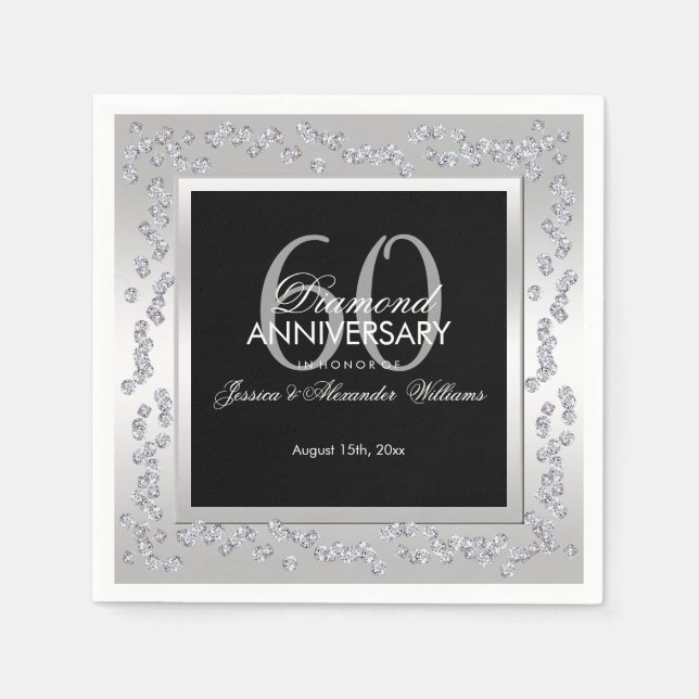 Stylish Diamonds Silver 60 th Wedding Anniversary Serviette (Vorderseite)
