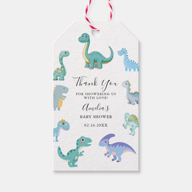 Stylish Dinosaur Baby Shower White Geschenkanhänger (Vorderseite)