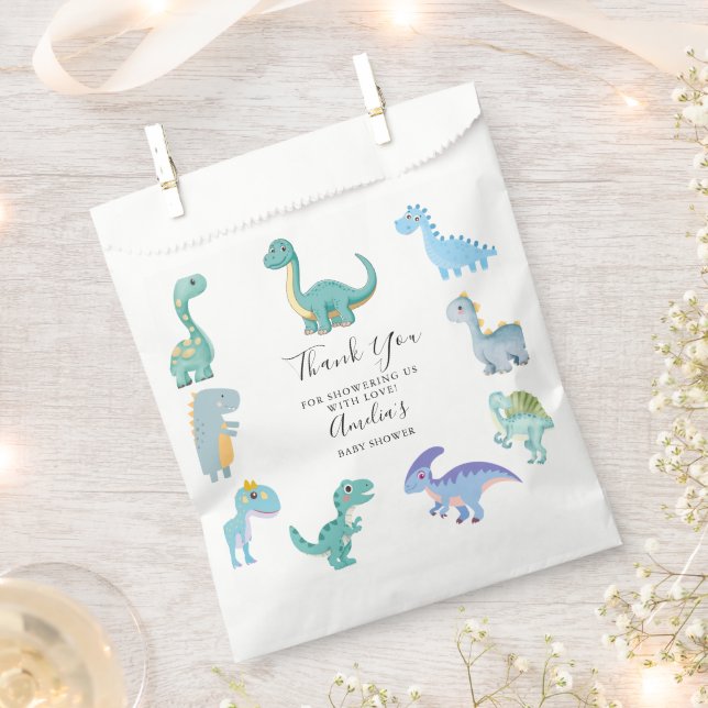 Stylish Dinosaur Baby Shower White Geschenktütchen (Ausgeschnitten)