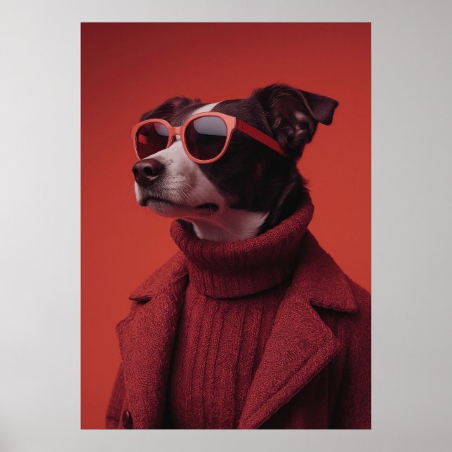 Stylish Dog Portrait in Red Poster (Vorne)