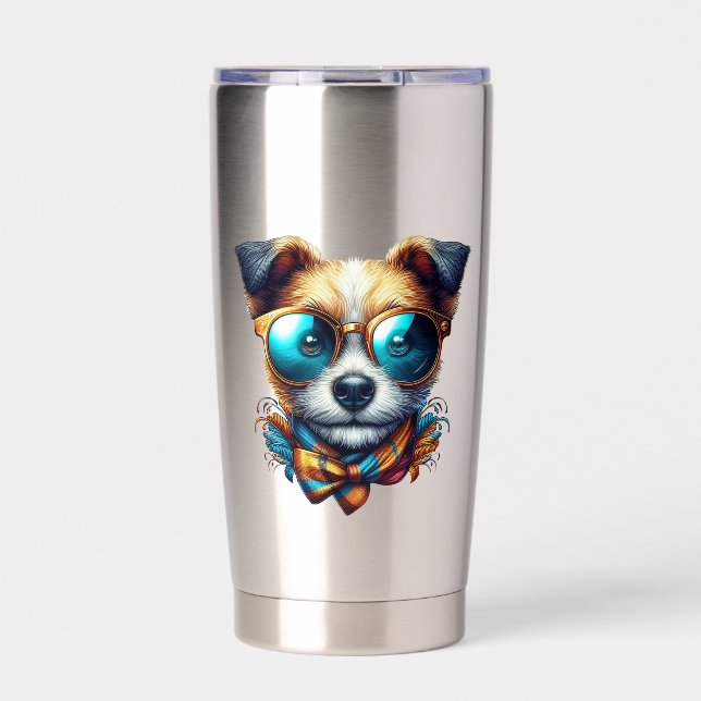 Stylish Dog With Glasses Colorful Modern Pet Art Thermobecher (Vorderseite)