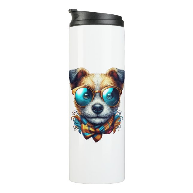 Stylish Dog With Glasses Colorful Modern Pet Art Thermosbecher (Nach rechts gedreht)
