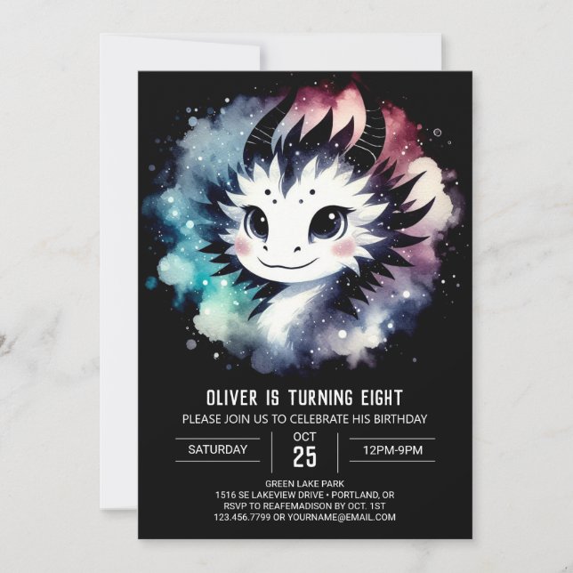 Stylish Dragon Birthday Editable Einladung (Vorderseite)