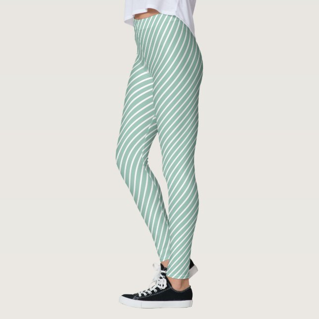 Stylish Duck Egg Blue Diagonal Striped Exercise Leggings (Links)