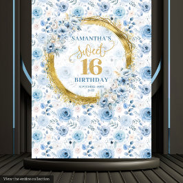 Stylish Dusty Blue Sweet 16 Gold Glitzer Party Wandteppich