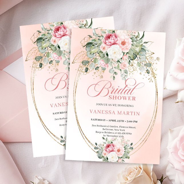 Stylish Dusty Pink Eucalyptus Bridal Shower Invite Einladung (Stylish Dusty Pink Eucalyptus Bridal Shower Invite)