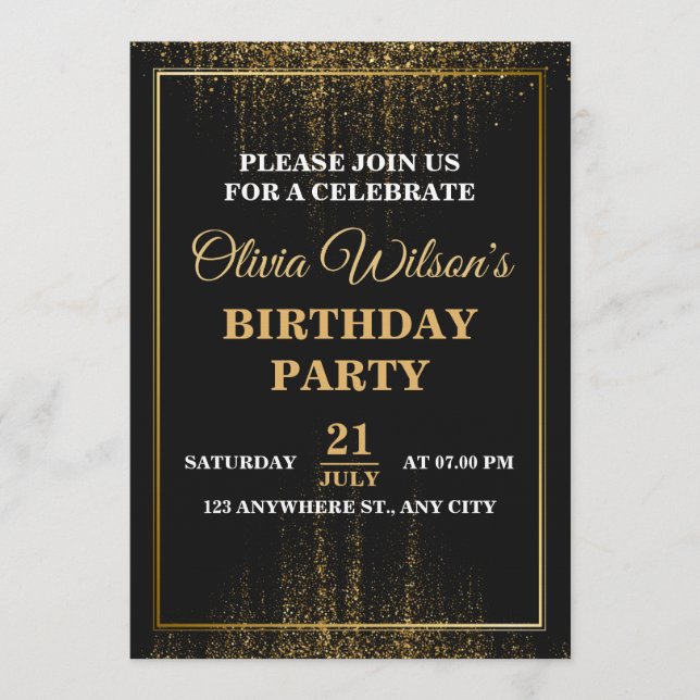 Stylish & Elegant Birthday Party Invitation Einladung (Vorderseite)