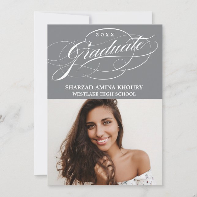 STYLISH ELEGANT SCRIPT 2 GRADUATE PARTY EINLADUNG (Vorderseite)