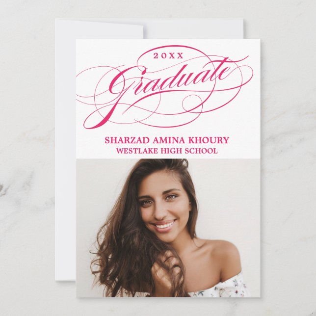 STYLISH ELEGANT SCRIPT 2 GRADUATE PARTY EINLADUNG (Vorderseite)