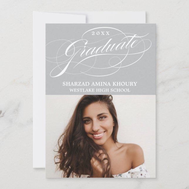 STYLISH ELEGANT SCRIPT 2 GRADUATE PARTY EINLADUNG (Vorderseite)