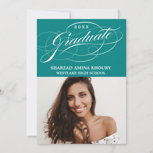 STYLISH ELEGANT SCRIPT 2 GRADUATE PARTY EINLADUNG (Vorderseite)