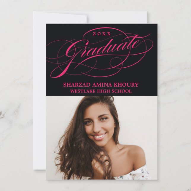 STYLISH ELEGANT SCRIPT 2 GRADUATE PARTY EINLADUNG (Vorderseite)