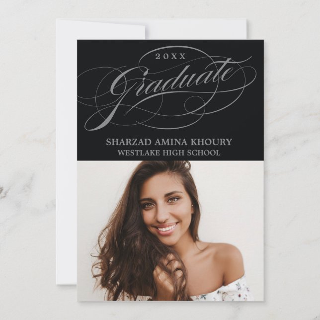 STYLISH ELEGANT SCRIPT 2 GRADUATE PARTY EINLADUNG (Vorderseite)
