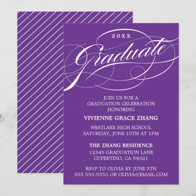 STYLISH ELEGANT SCRIPT GRADUATE PARTY EINLADUNG (Vorne/Hinten)