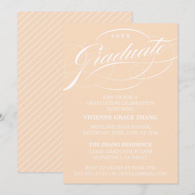 STYLISH ELEGANT SCRIPT GRADUATE PARTY EINLADUNG (Vorne/Hinten)