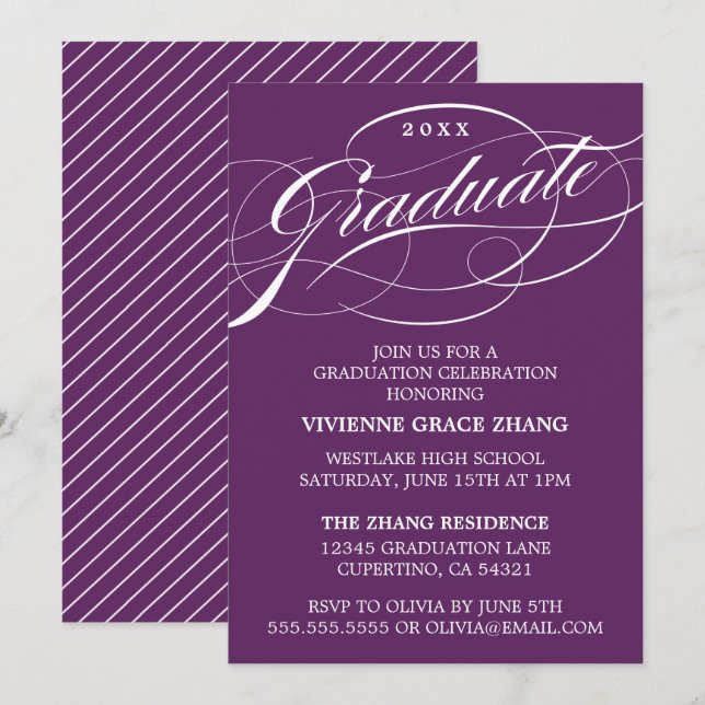 STYLISH ELEGANT SCRIPT GRADUATE PARTY EINLADUNG (Vorne/Hinten)