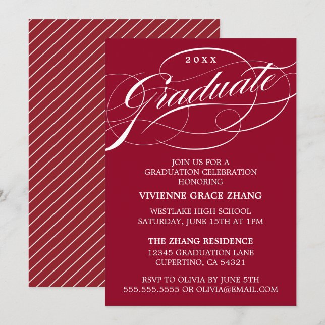 STYLISH ELEGANT SCRIPT GRADUATE PARTY EINLADUNG (Vorne/Hinten)