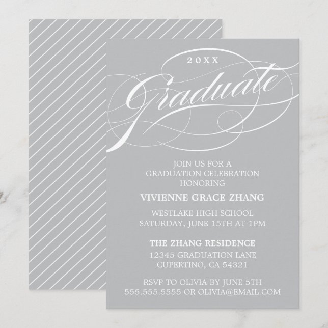STYLISH ELEGANT SCRIPT GRADUATE PARTY EINLADUNG (Vorne/Hinten)