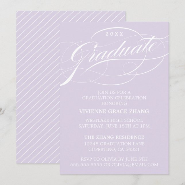STYLISH ELEGANT SCRIPT GRADUATE PARTY EINLADUNG (Vorne/Hinten)