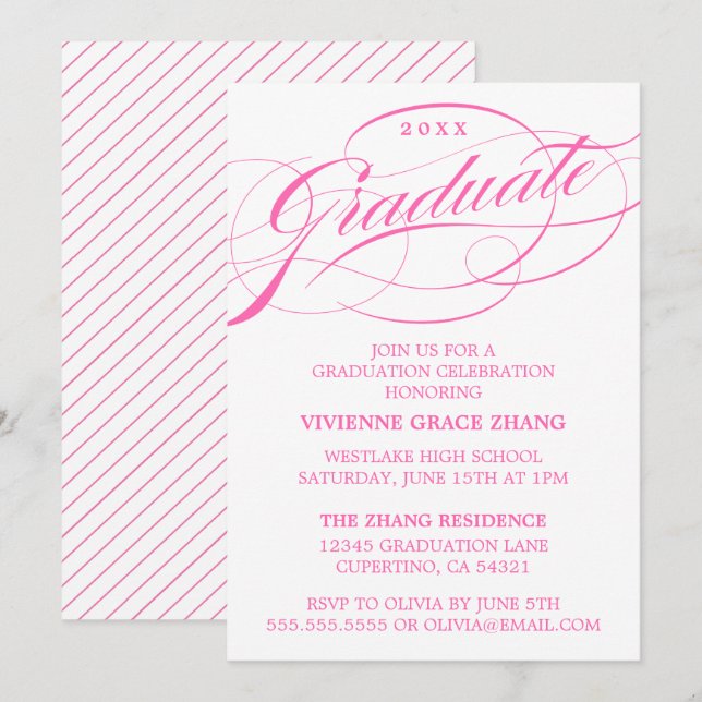 STYLISH ELEGANT SCRIPT GRADUATE PARTY EINLADUNG (Vorne/Hinten)