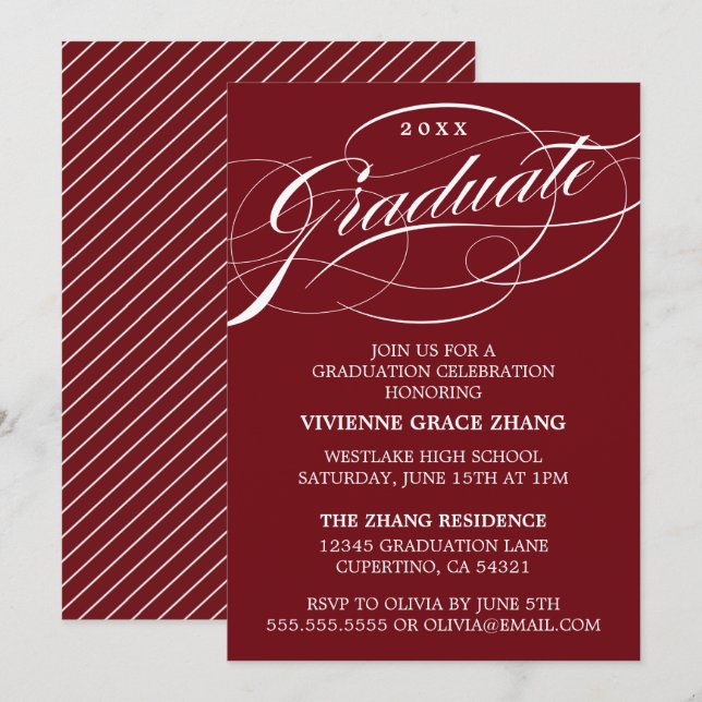 STYLISH ELEGANT SCRIPT GRADUATE PARTY EINLADUNG (Vorne/Hinten)