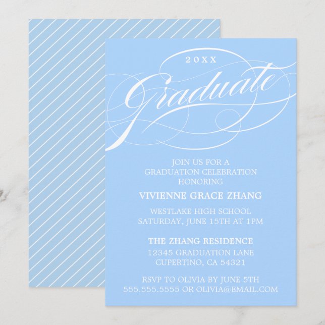 STYLISH ELEGANT SCRIPT GRADUATE PARTY EINLADUNG (Vorne/Hinten)