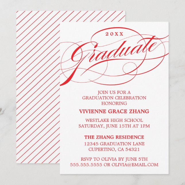 STYLISH ELEGANT SCRIPT GRADUATE PARTY EINLADUNG (Vorne/Hinten)