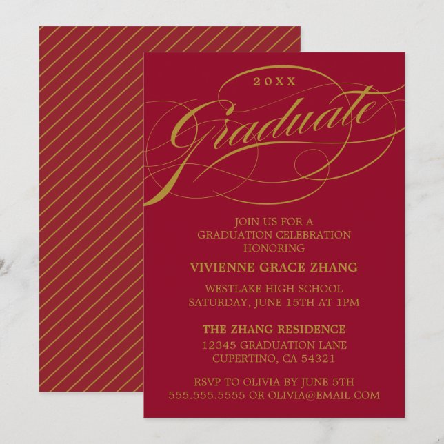 STYLISH ELEGANT SCRIPT GRADUATE PARTY EINLADUNG (Vorne/Hinten)