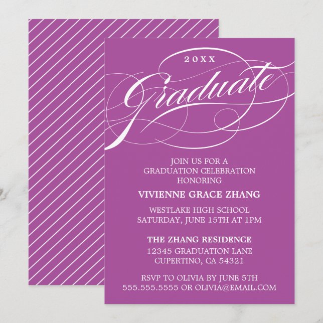 STYLISH ELEGANT SCRIPT GRADUATE PARTY EINLADUNG (Vorne/Hinten)