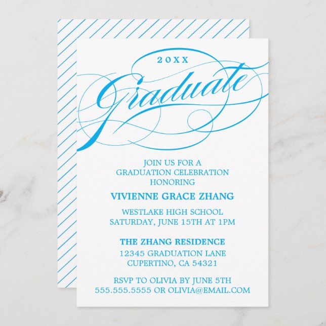 STYLISH ELEGANT SCRIPT GRADUATE PARTY EINLADUNG (Vorne/Hinten)