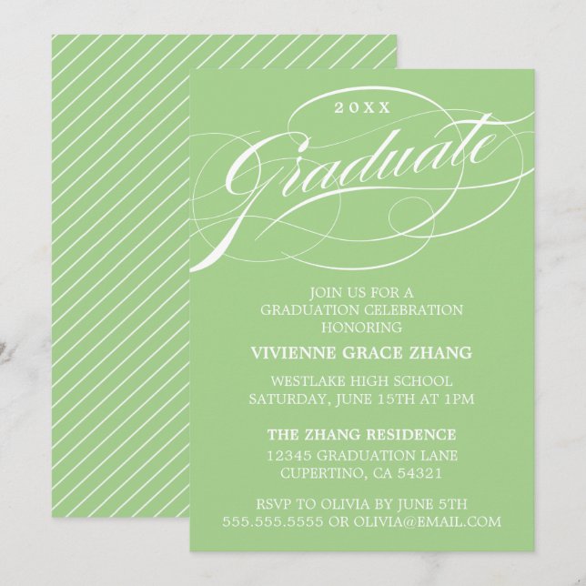 STYLISH ELEGANT SCRIPT GRADUATE PARTY EINLADUNG (Vorne/Hinten)