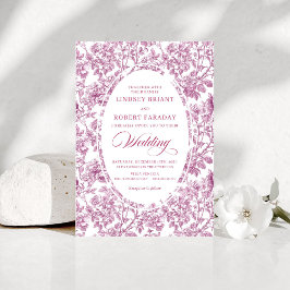 Stylish Fuchsia Rose Gold Toile Floral Wedding Einladung