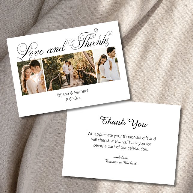 stylish fun curvy Kalligrafie 3 Fotos Hochzeit Dankeskarte (Von Creator hochgeladen)