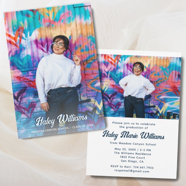 Stylish Fun Custom 2 Foto Graduation Party Einladung (Trendy Graduation Party invitation
)