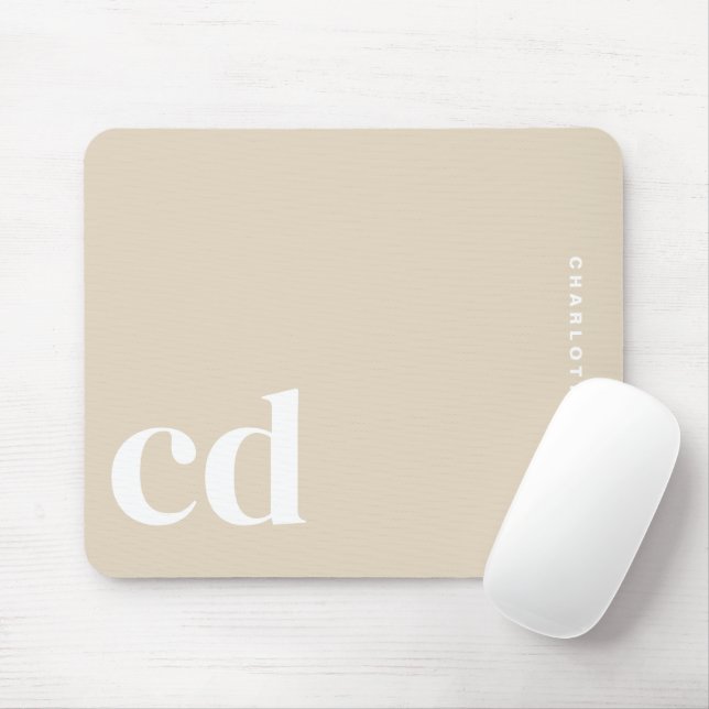 Stylish Girly Beige Monogram Initial Mousepad (Mit Mouse)
