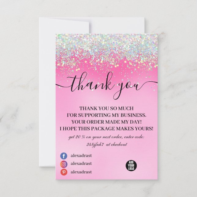 Stylish Girly Dripping Pink Glitter Thank You Card Dankeskarte (Vorderseite)