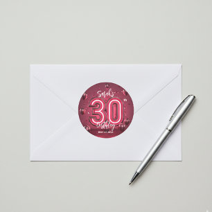 Stylish Glam Neon Fuchsia Pink 30. Geburtstag Runder Aufkleber