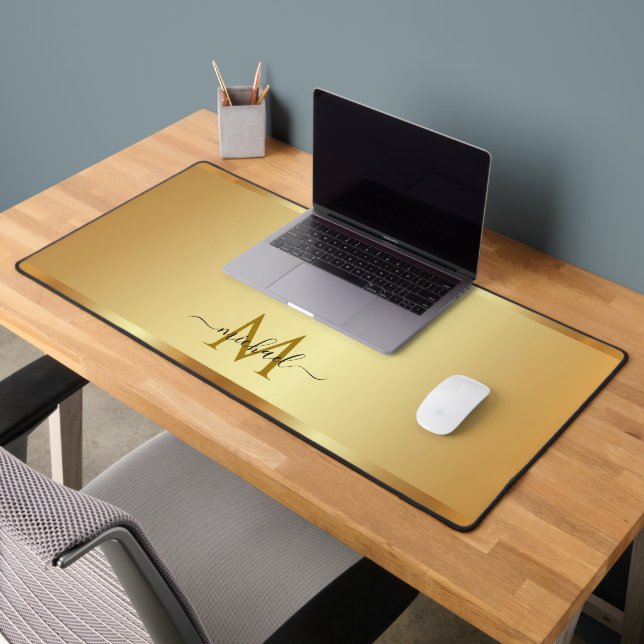 Stylish Glamorous Gold Custom Name Monogram Schreibtischunterlage (Büro 2)
