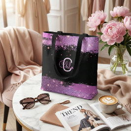 Stylish Glittery Magenta And Black Name & Monogram Tasche