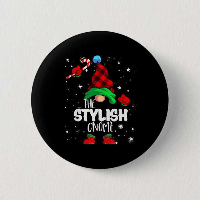 Stylish Gnome Red Buffalo Plaid Matching Family Ch Button (Vorderseite)