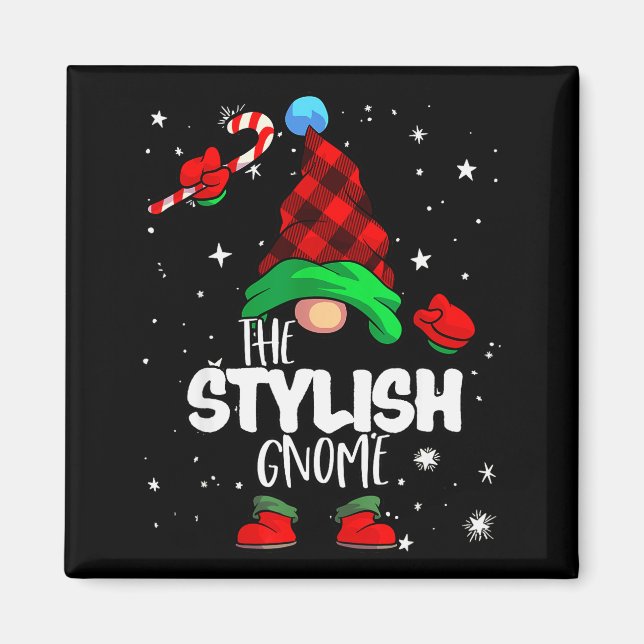 Stylish Gnome Red Buffalo Plaid Matching Family Ch Magnet (Vorne)